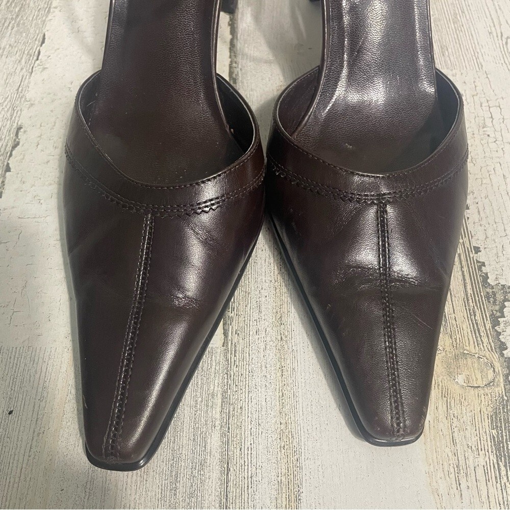 Franco Sarto Leather Square Toe Adjustable Ankle Strap Heels Dark Brown size 9.5 - Picture 5 of 9